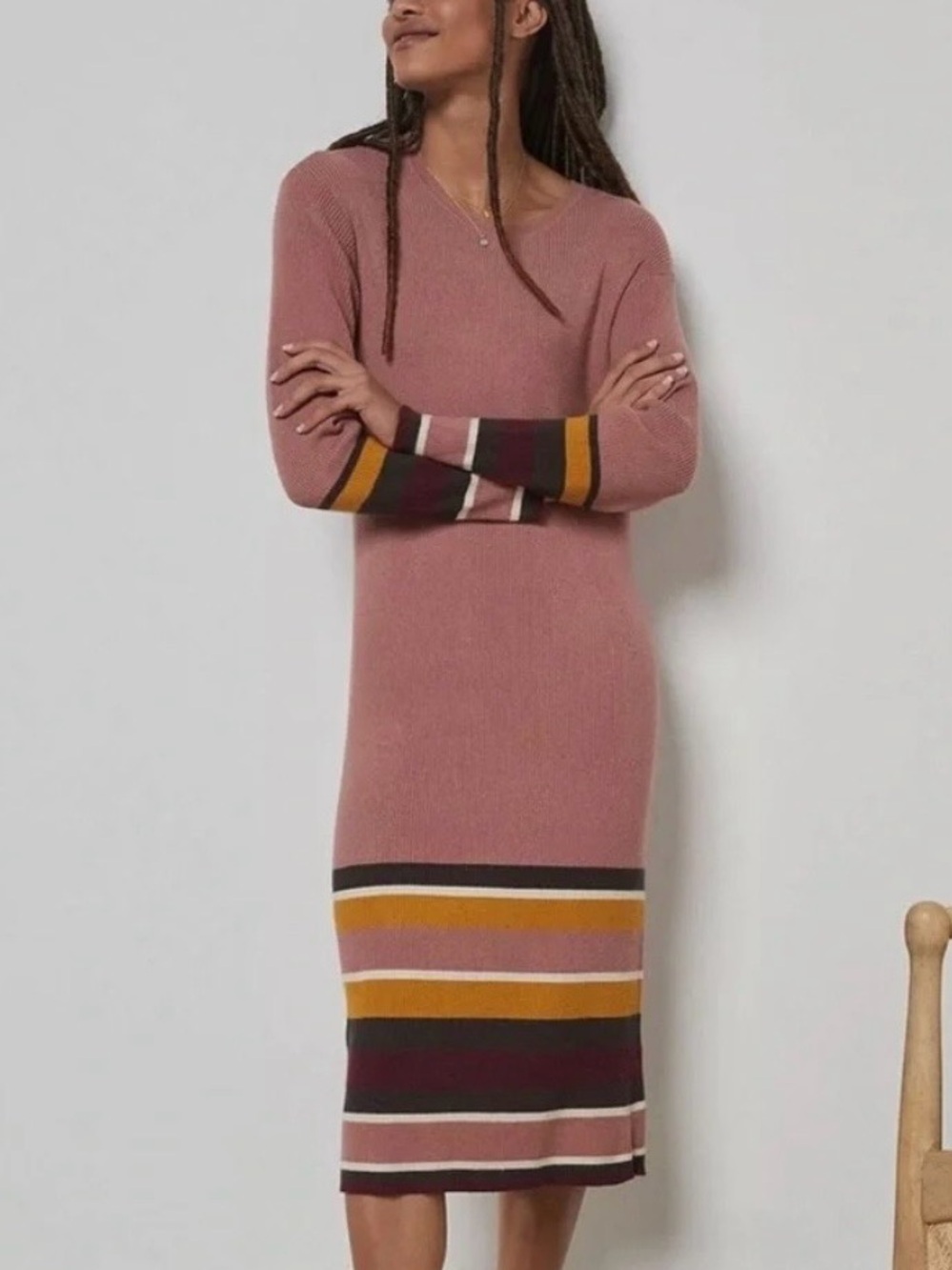 Anthropologie Saturday Sunday Parvati Striped Ribbed Knit Midi Dress XS